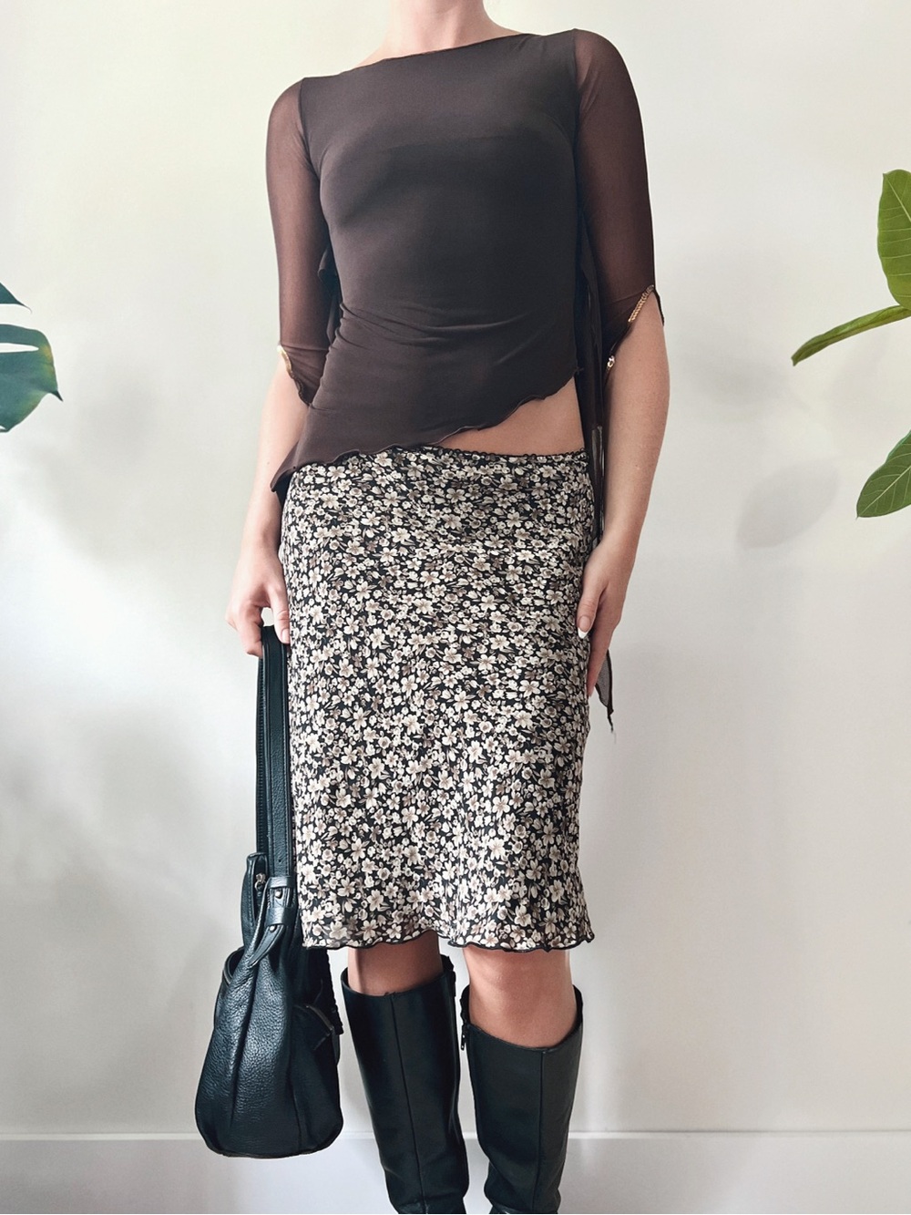 2003 Vintage Old Navy | Floral Ruffle Midi Skirt
